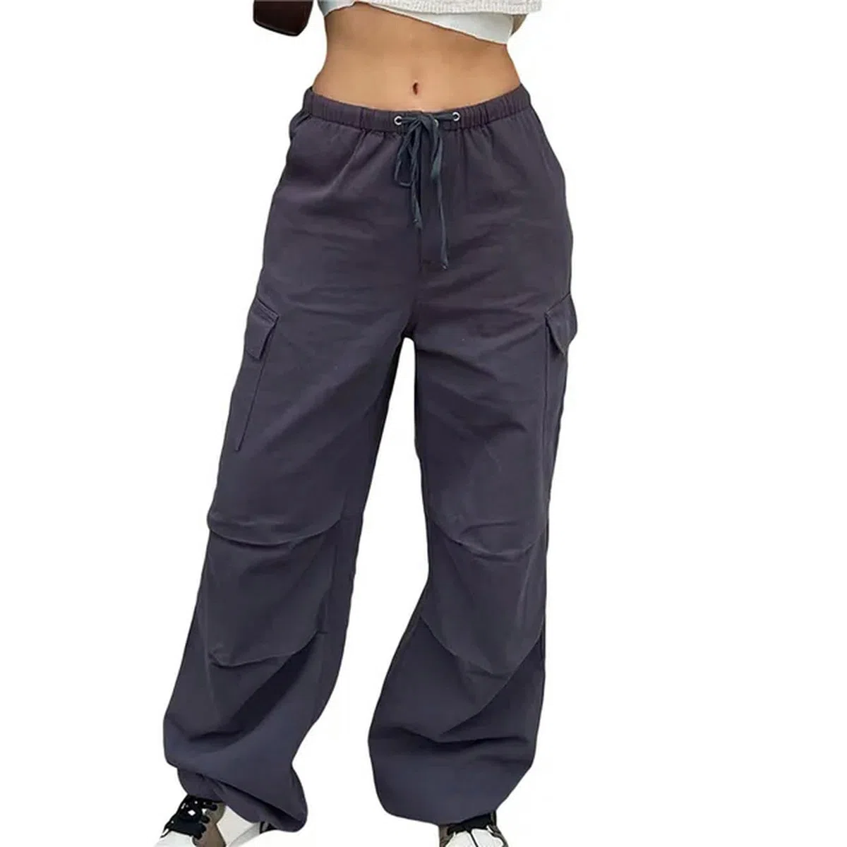 Jogger-Cargohose für Damen, einfarbig, Kordelzug, niedrige Taille, lockere Hose mit Taschen, Y2K-Jogginghose, Baggy-Streetwear