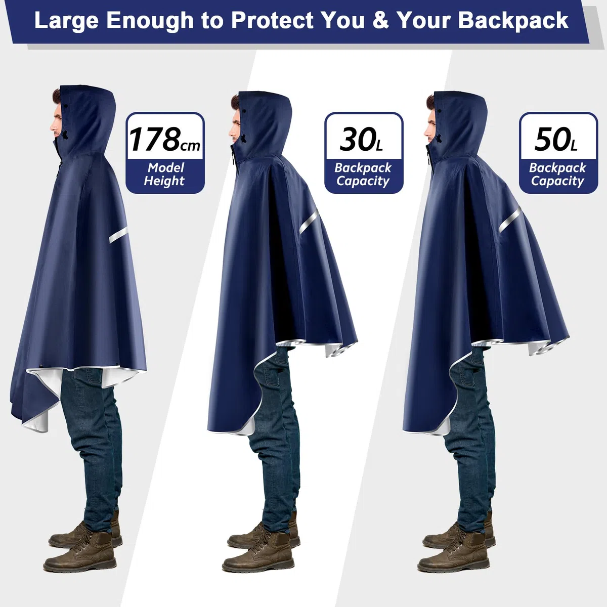 LAMA Fahrrad Regenponcho, Regencape Fahrrad Damen Herren, Wasserdichter Fahrrad Poncho mit Kapuze, Leichte Fahrrad Regenbekleidung Regenjacke für Radfahren Wandern