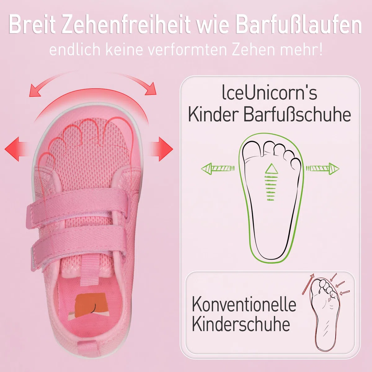 IceUnicorn Kinder Barfußschuhe Breite Zehenbox Jungen Mädchen Hausschuhe Minimalistische Outdoor Traillaufschuhe Walking Schuhe(Pink, 27EU Weit)