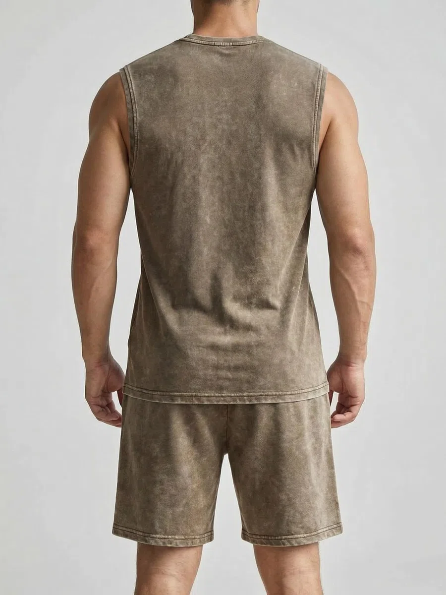 JMIERR Herren 2 Pcs Wasserwäsche Tanktop Outfits Baumwolle ärmellos T-Shirt und Short Vintage Sommer Set S-3XL