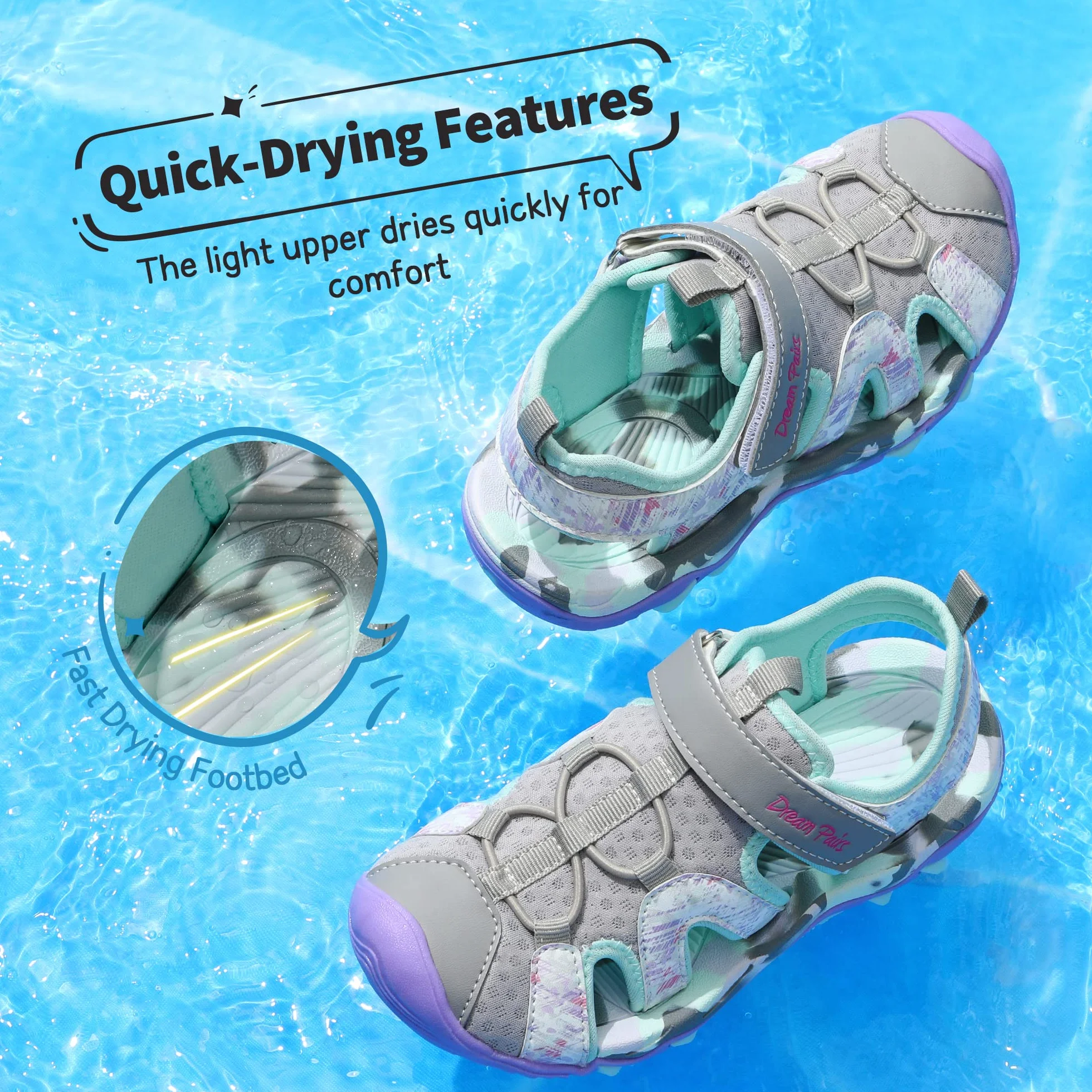 DREAM PAIRS Sport Sandalen Mädchen Jungen Sommer Geschlossene Sandalen Kinder Rutschfest Trekkingsandalen Wandersandalen für Outdoor