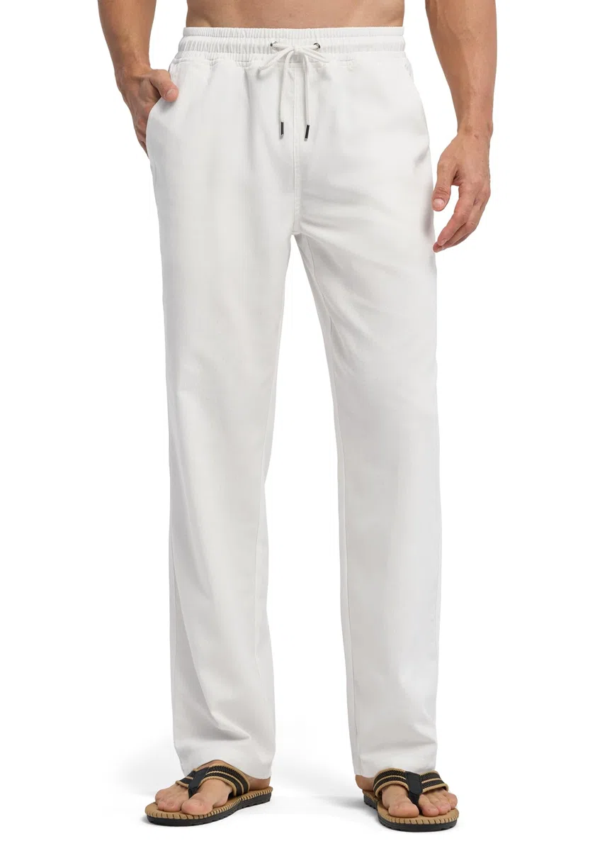 WILLIT Leinenhose Herren Lang Baumwolle Yogahose Leicht Sommerhose Stoffhose Männer Freizeithose Jogginghose mit Taschen für Yoga Alltag Urlaub Strand 28" 30"
