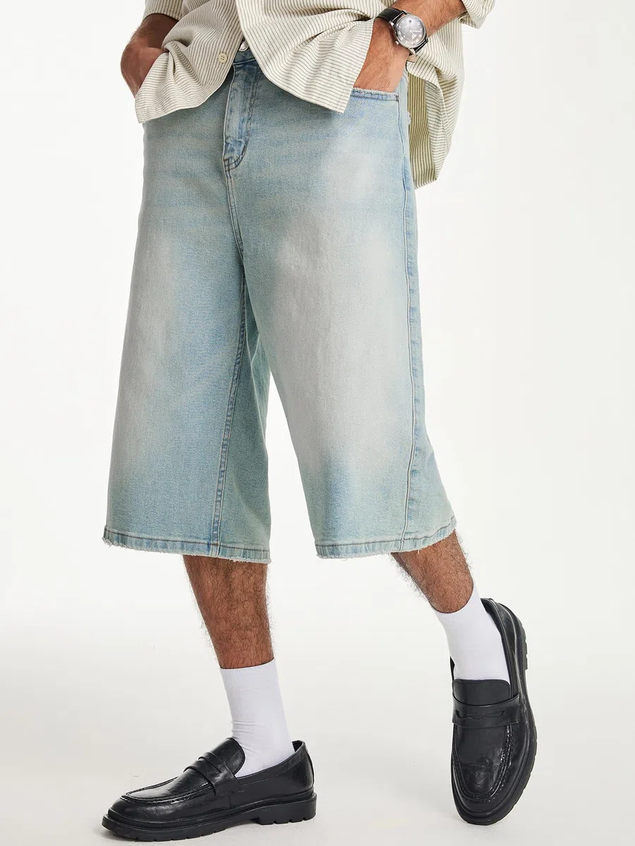 JMIERR Jeans Shorts Herren 3/4 Baggy Kurze Hosen Sommer Casual Weite Bermuda Kurze Jeans Herren Stretch Y2K Streetwear Denim Shorts Loose Fit Freizeithosen