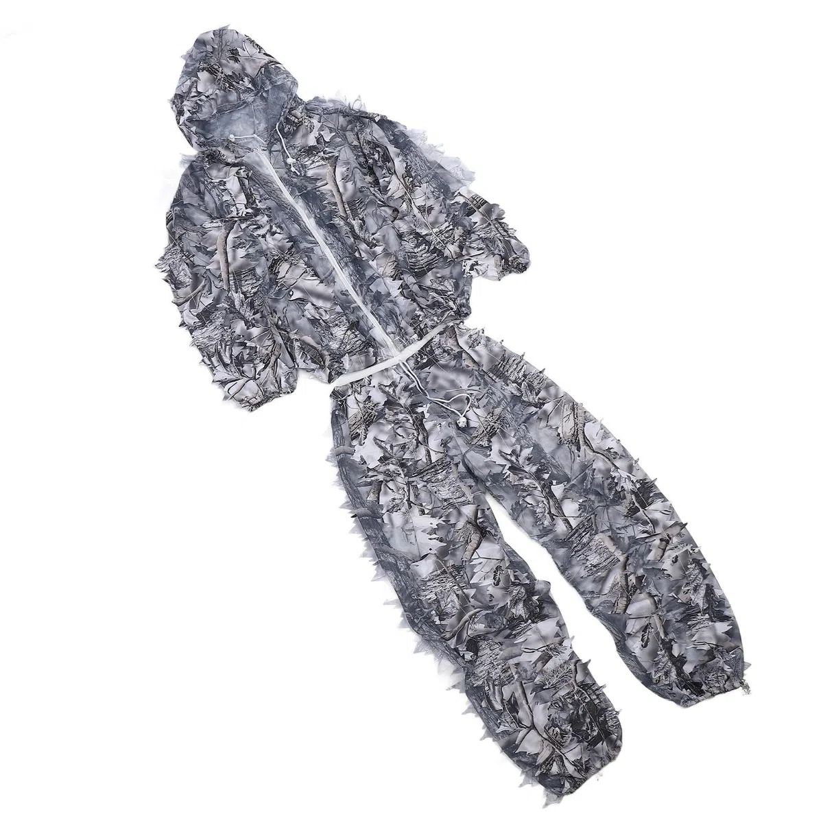 Dilwe Snow Wild Ghillie Suit 3D-Blatt-Jacken- und Hosen-Set für die Jagd, 3D-lebensechter Schnee, Atmungsaktiv und Weich, Freie Größe, Männer und Frauen