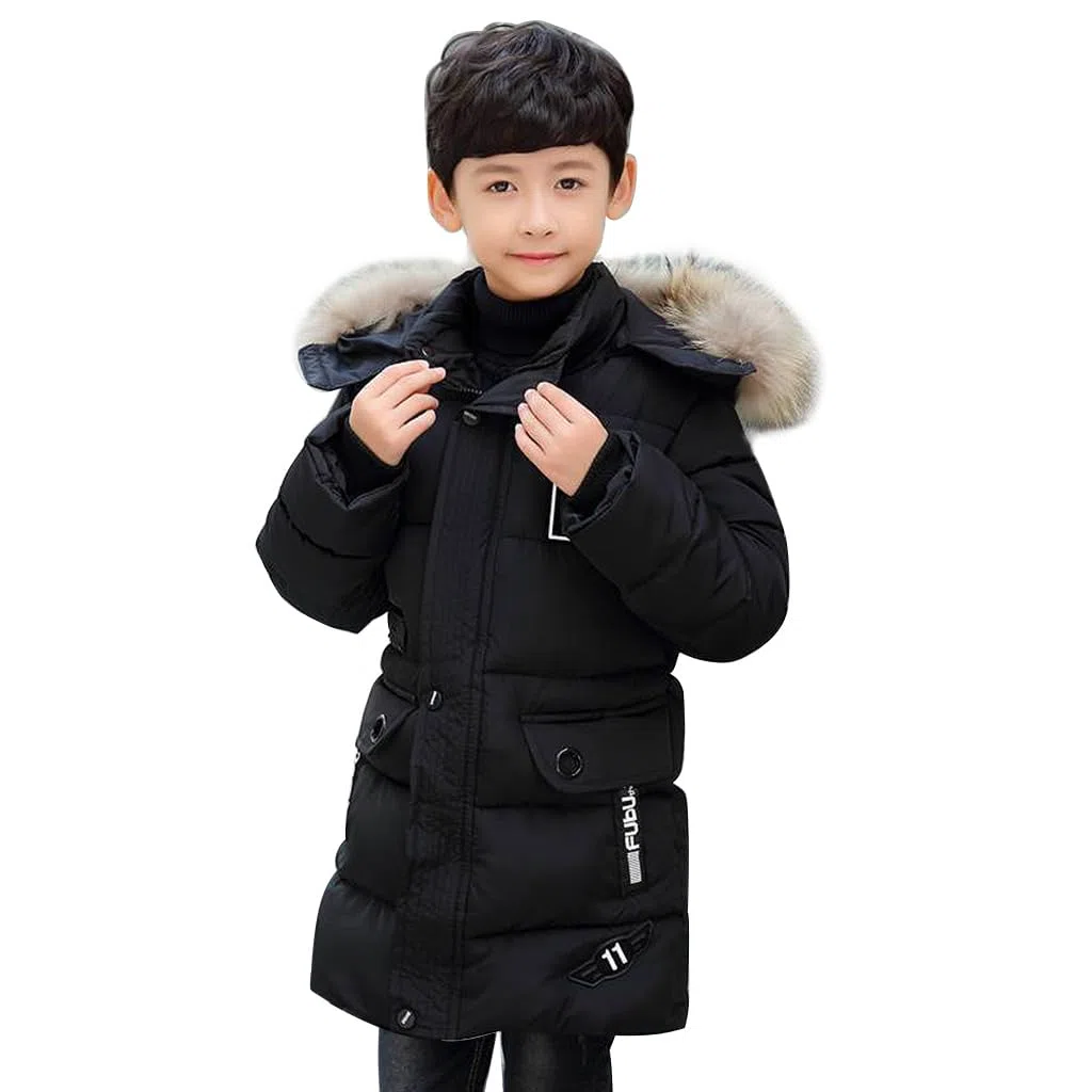 linboo Winterjacke Jungen Kinder Jacke mit Abnehmbare Fellkapuze Dicke Steppjacke Gefüttert Warme Parka Outdoor Winddicht Wintermantel