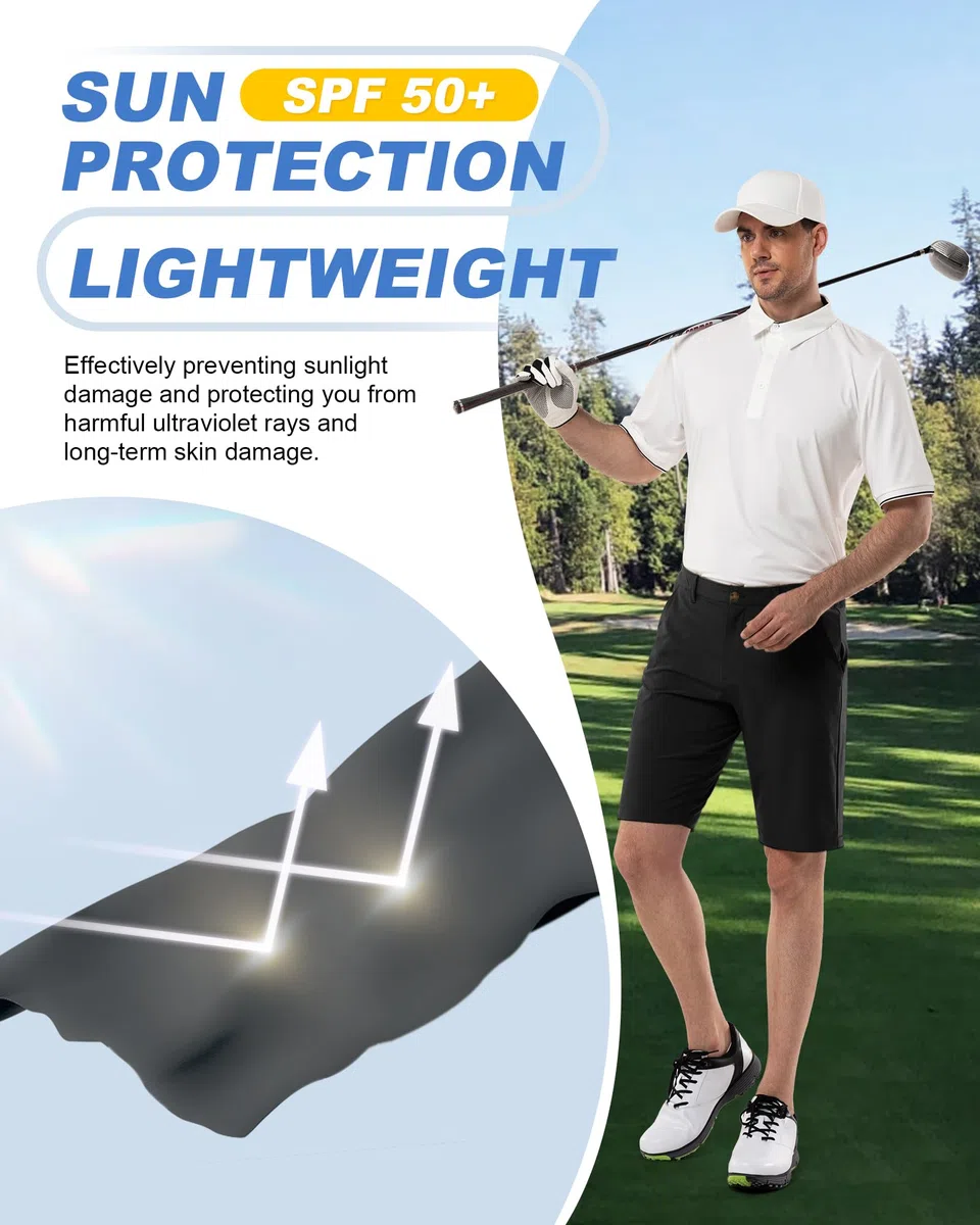Outdoor Ventures Herren Golfshorts UPF 50+ Stretch Dry Fit Golf Shorts 11'' Bermuda Shorts Leichte Schnelltrocknende Kurze Hose mit Taschen für Golfen Arbeiten