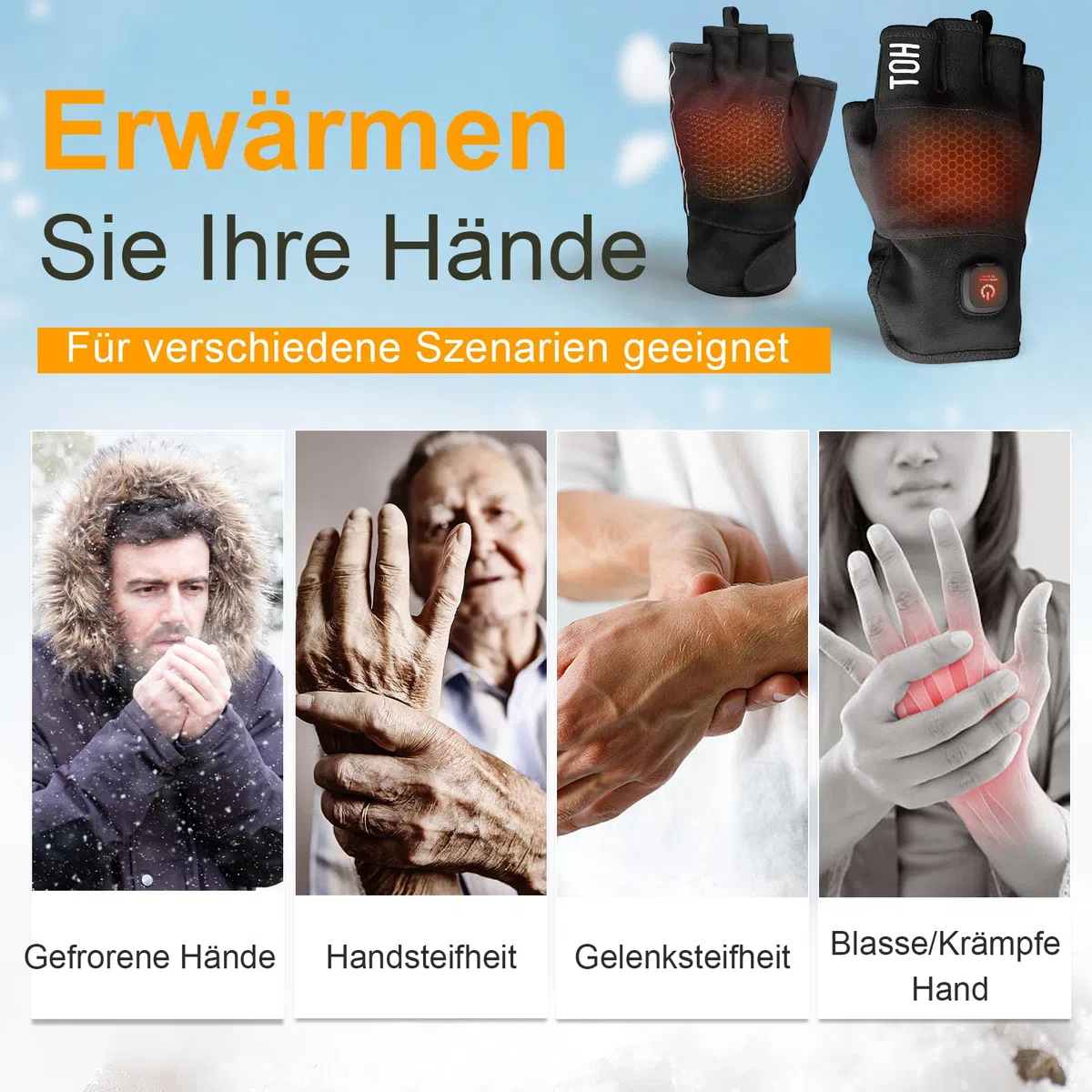 uncn Beheizte Handschuhe Fingerlos für Frauen Mann Arbeit Touchscreen Handschuhe für Winter Kaltes Wetter Wiederaufladbare Elektrik