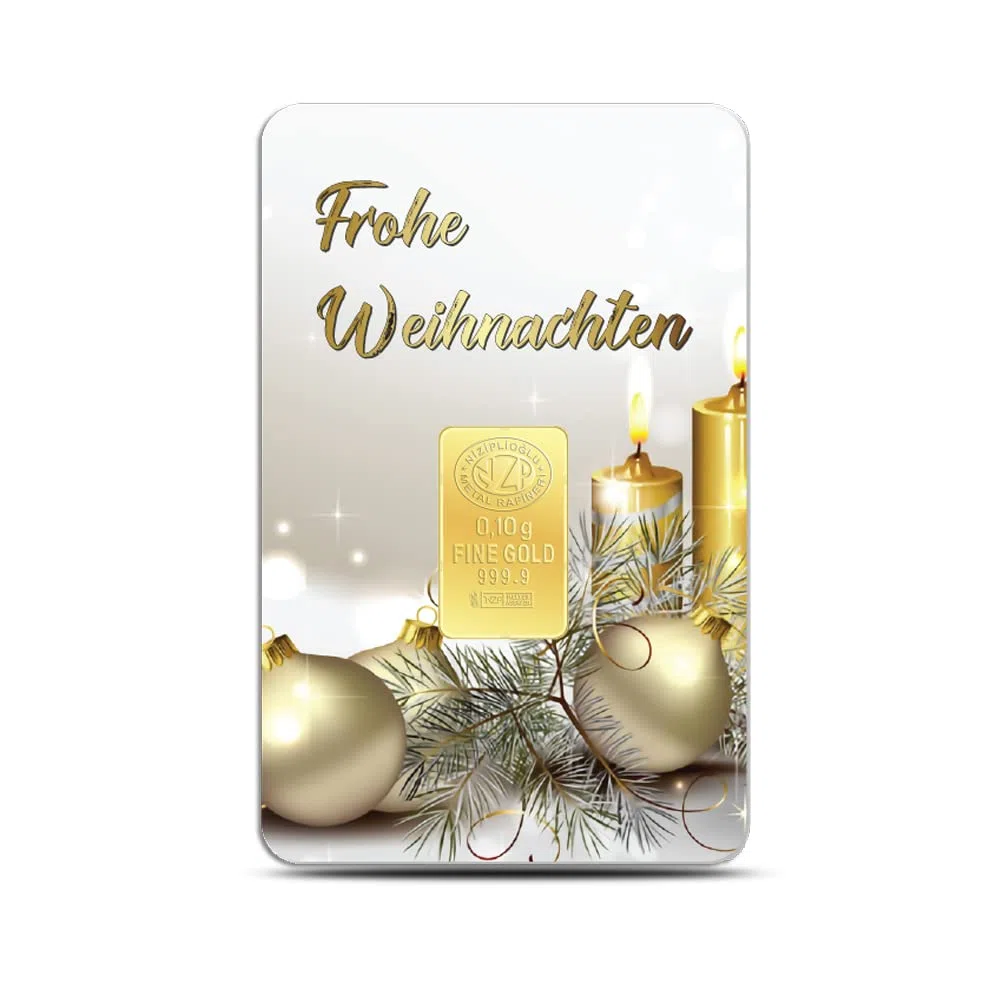 Goldbarren 0.1 Gramm Top - Geschenk Feingehalt 999,9 Goldbarren 0,10g. (Frohe Weihnachten)