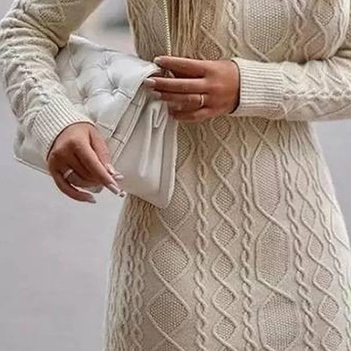 Damen Strickkleid mit Rollkragen Wrapped Elegant Einfarbige Slim Pulloverkleid Langarm Lässige Midlangkleid für Herbst Winter