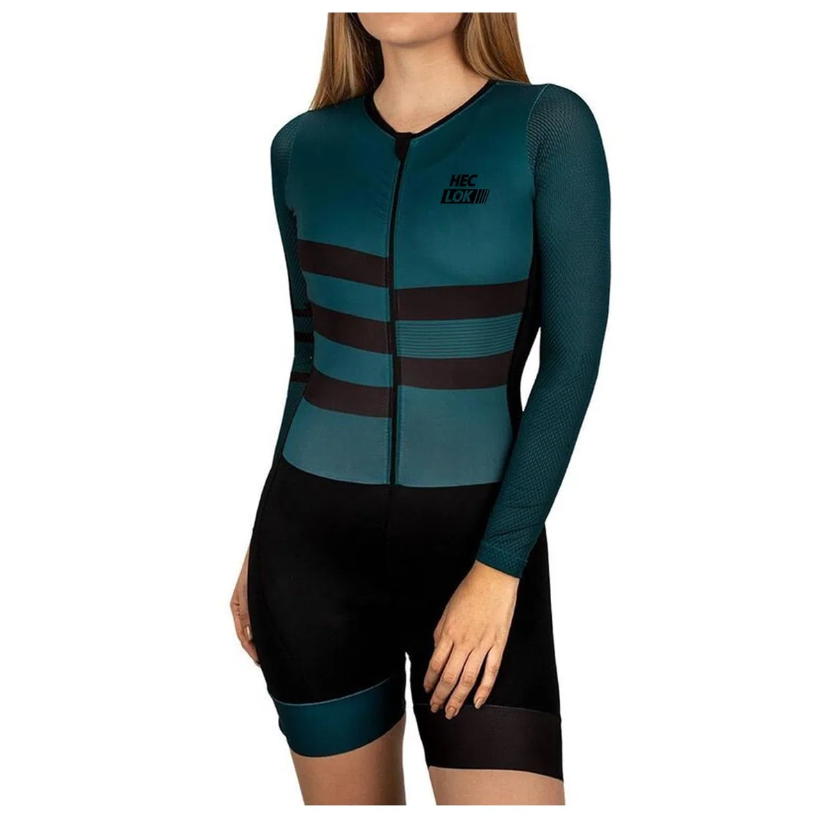 Damen Rennrad Trikot Body Langarm atmungsaktiv - Einteiliger Radtrikot für Straße und MTB, Professionelles Sitzpolster für Langstrecken | Elastischer schnelltrocknender Stoff | UV-Schutz