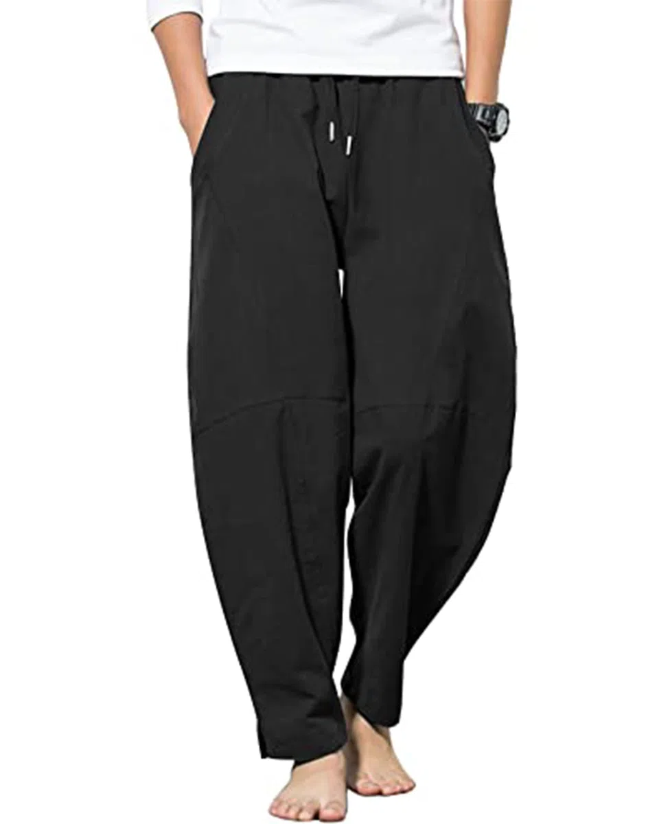 YAOBAOLE Herren-Hosen Baumwolle Leinen Haremshose Herren mit Taschen Freizeithose