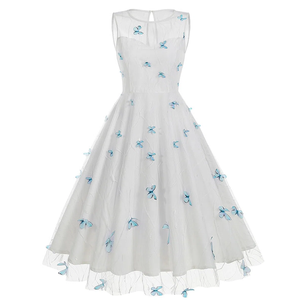 Festliche Kleider Mädchen Ärmelloses Kleid mit R Schnitt Schmetterlingsstickerei Imstil Ärmelloses Europäisches Spitze Schmetterling Besticktes Vintage Kleid Damen Kleider Sommer Elegant Sexy