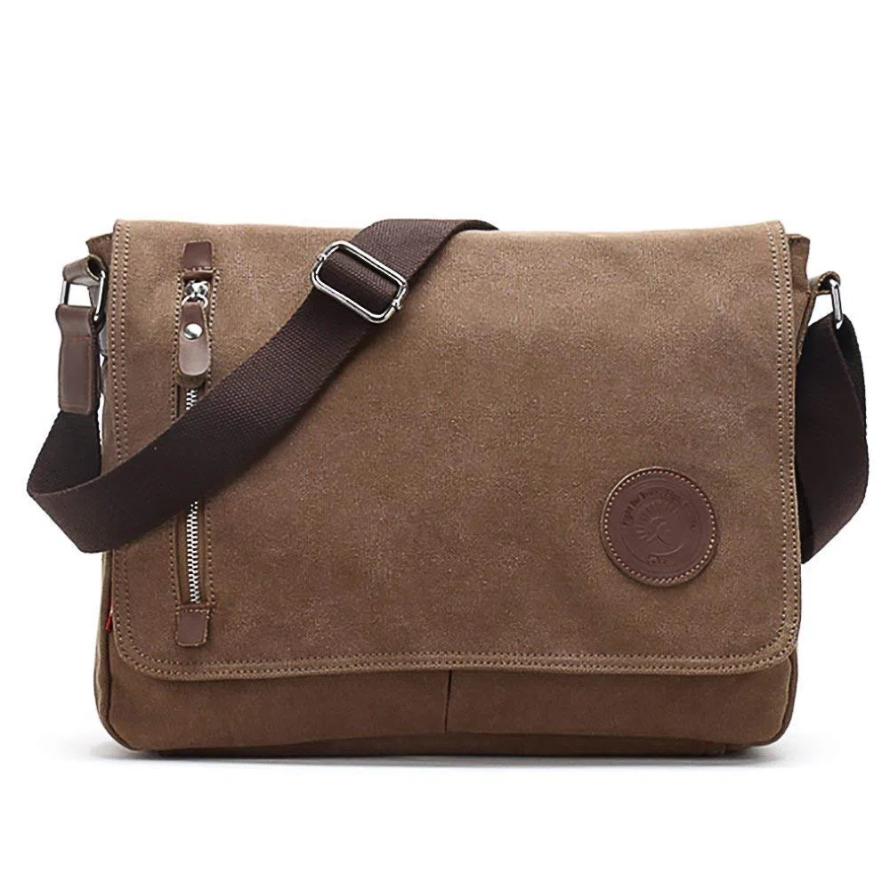 AUGUR Canvas Messenger Bag fur Herren Laptoptasche 13 Zoll Umhangetasche Vintage Herren Umhangetasche Mittlere Arbeitstasche (braun)