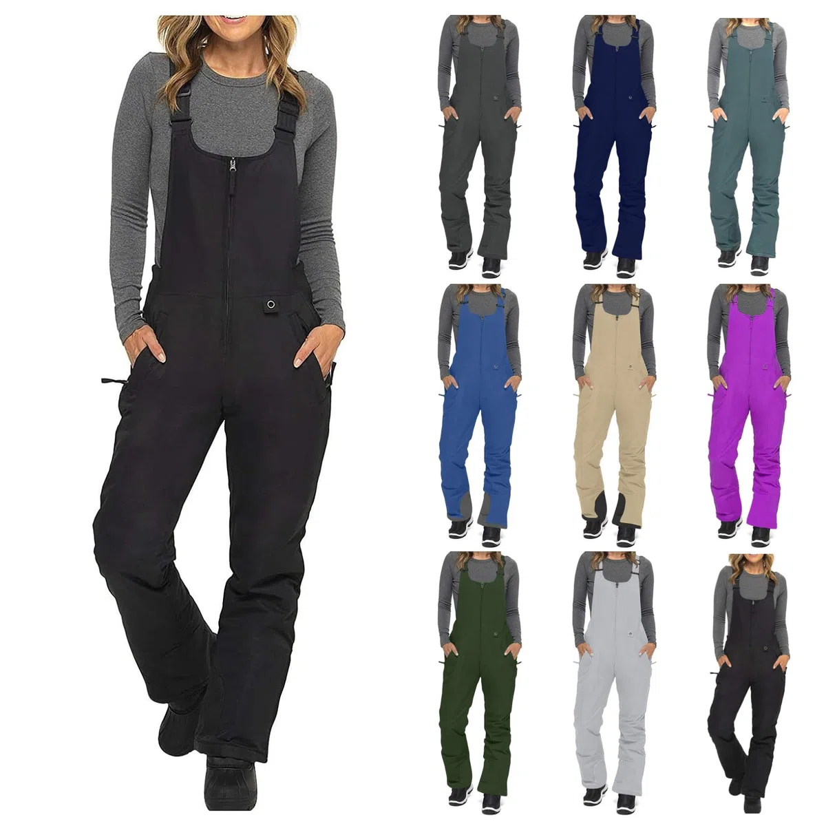 EMATOP Schneehose Damen Wasserdicht Winddicht Skihose Winter Warm Ski Overall Einfarbig Hosenträgerhose mit Taschen Softshellhose Reißverschluss Wanderhose Outdoor Sport Latzhose Thermohose