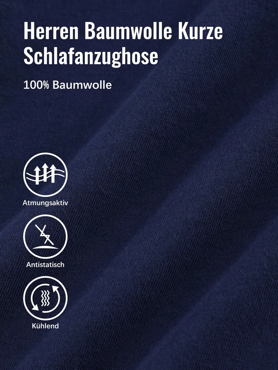 IHU 3er Pack Schlafanzughose Herren Kurz Baumwolle Sommer Kurze Schlafhose Pyjama-Hose Loungehose mit Elastischem Bund und Taschen