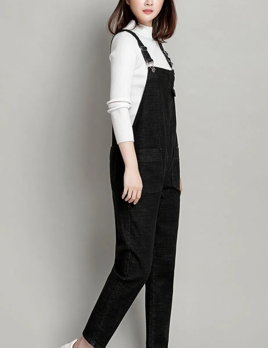 Damen Casual Loose Denim Latzhose Bib Verstellbare Jean Overalls Romper Jumpsuit Harem Hosen