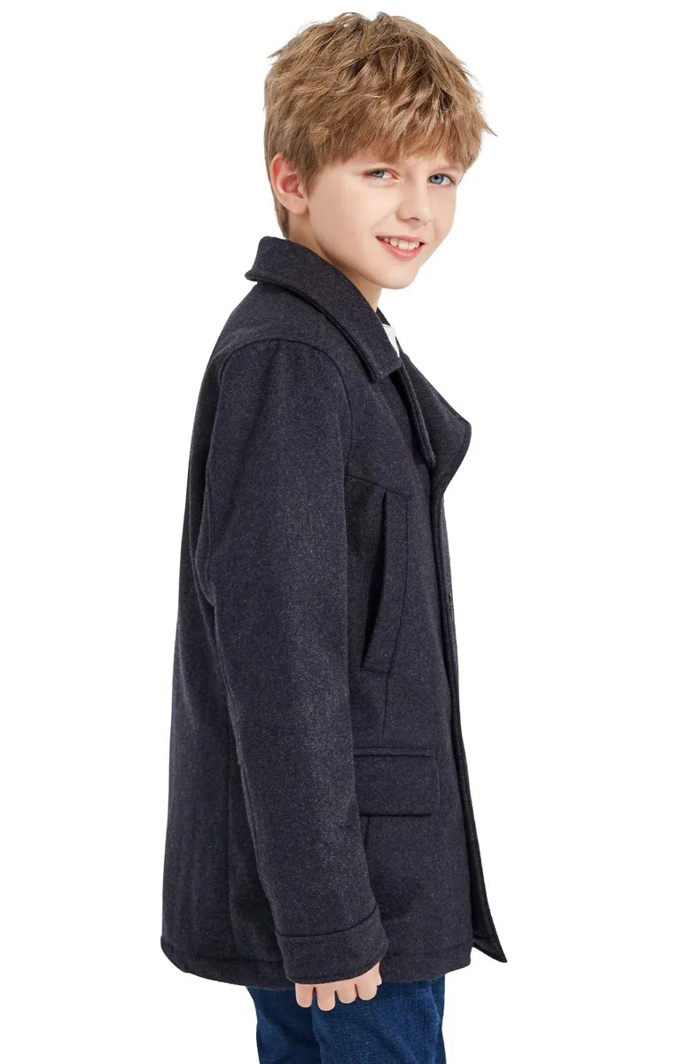 SOLOCOTE Jungen Mantel Elegante Kerbe Kragen Double Breasted Wolle Mischung über Erbsenmantel