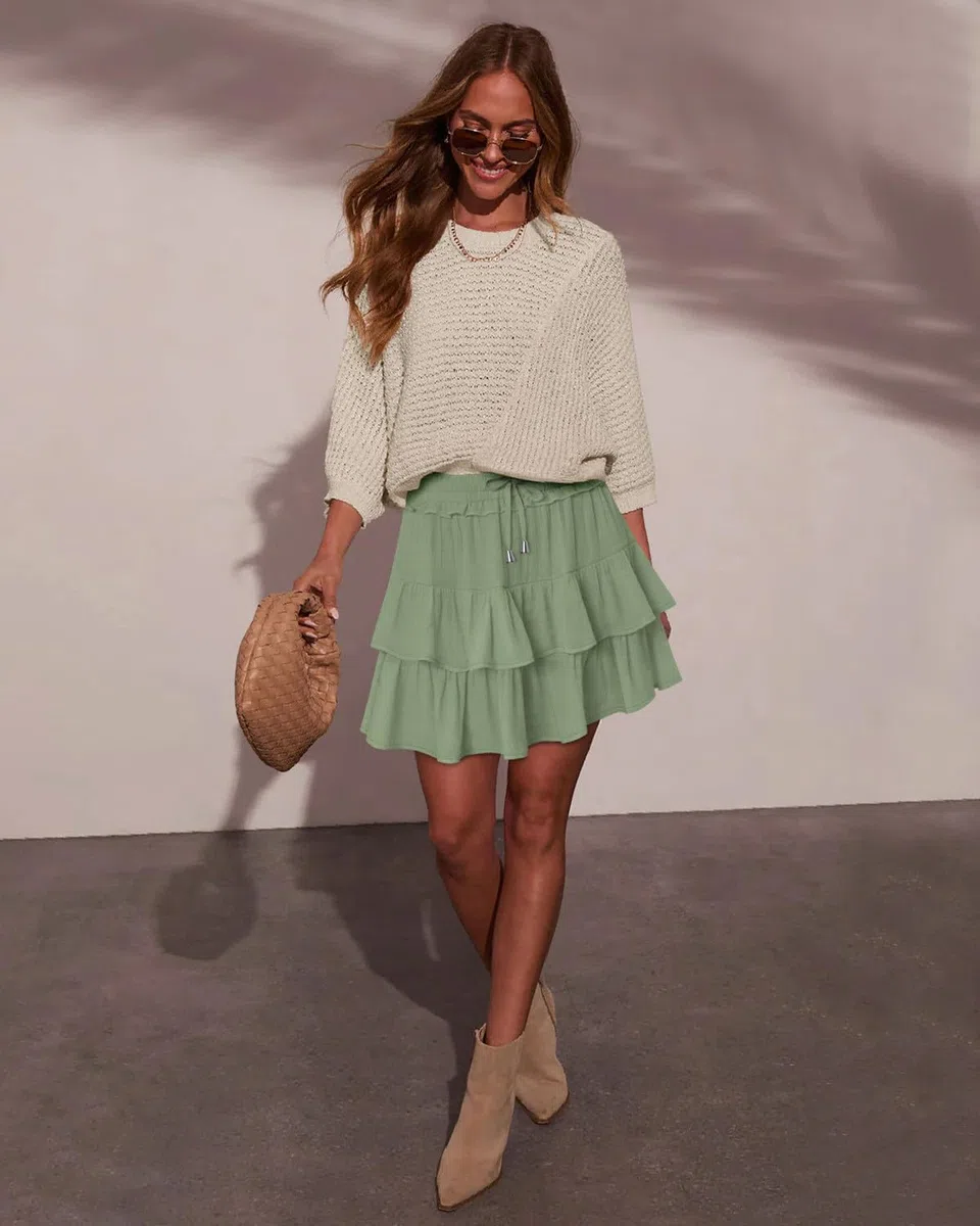 onlypuff Flowy Shorts für Damen, Rüschen-Skorts, gestuft, Teenager, Mädchen, Country-Konzert-Outfits, Golf, Tennis, Skort unter Pullover, Rock