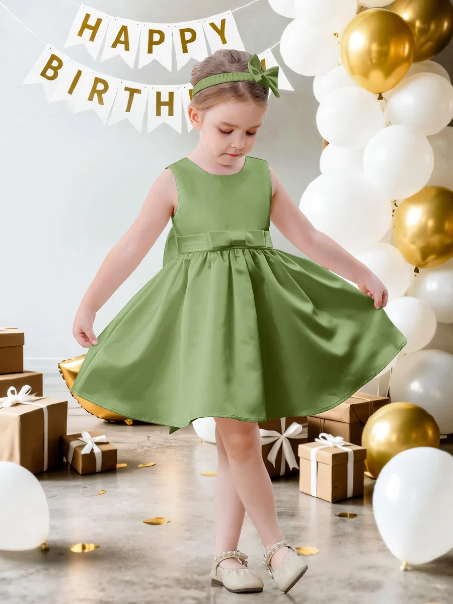 Miipat Baby Mädchen Kleid Satin Bowknot A-Linie Taufkleid Ärmellos Kleinkind Prinzessin Geburtstags Kleider Kinder Hochzeit Blumenmädchenkleid Festliches Partykleid