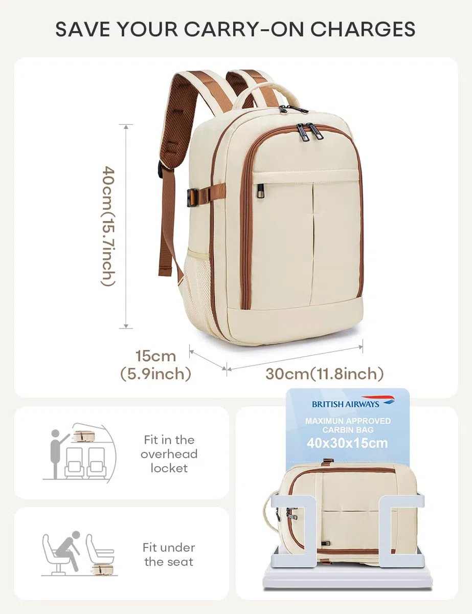 BAGZY 40x30x15cm Handgepäck Rucksack für British Airways jet2 Air France Reiserucksack Flugzeug 14 Zoll Laptop Rucksack Wasserdicht Cabin Kofferrucksack Carry-ons Hand Luggage für Arbeit Damen Herren