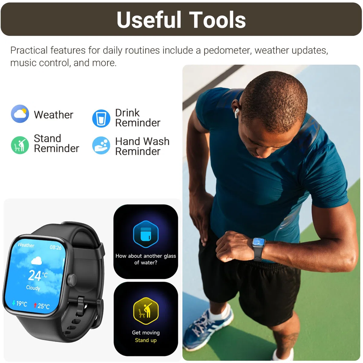 TOZO S7 Smartwatch Damen Herren, 1.85” AMOLED HD Screen Sportuhr mit Bluetooth Anruf, Fitnessuhr mit 100 Sportmodi, Herzfrequenz SchlafMonitor Schrittzähler, IP68 Wasserdicht für Android iOS - Schwarz