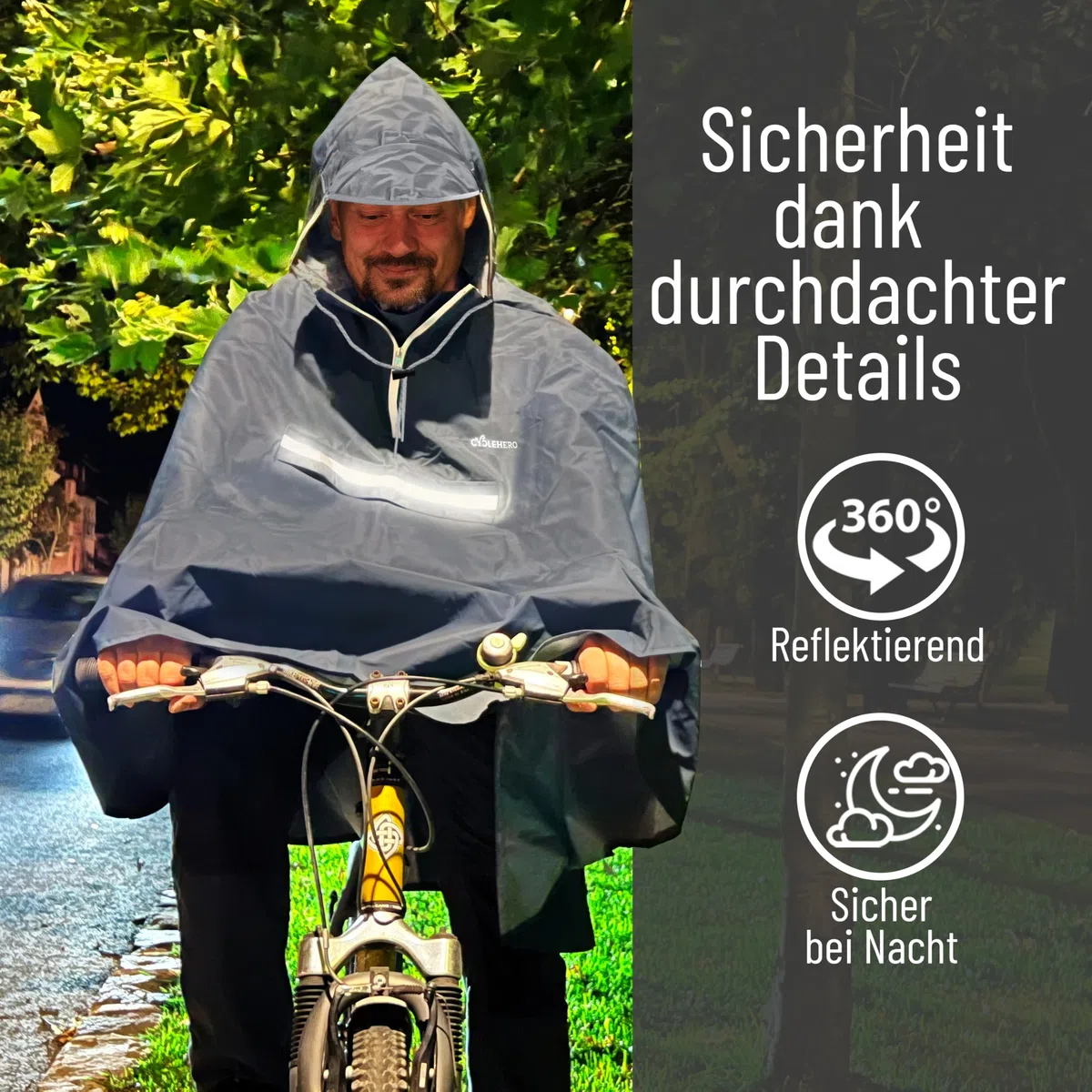 Regenponcho Fahrrad extra wasserdicht und robust - TEST SEHR GUT - Premium Regencape Fahrrad mit Reflektoren, Sichtfenster - Regenbekleidung als Regenponcho Herren und Damen - Regenjacke