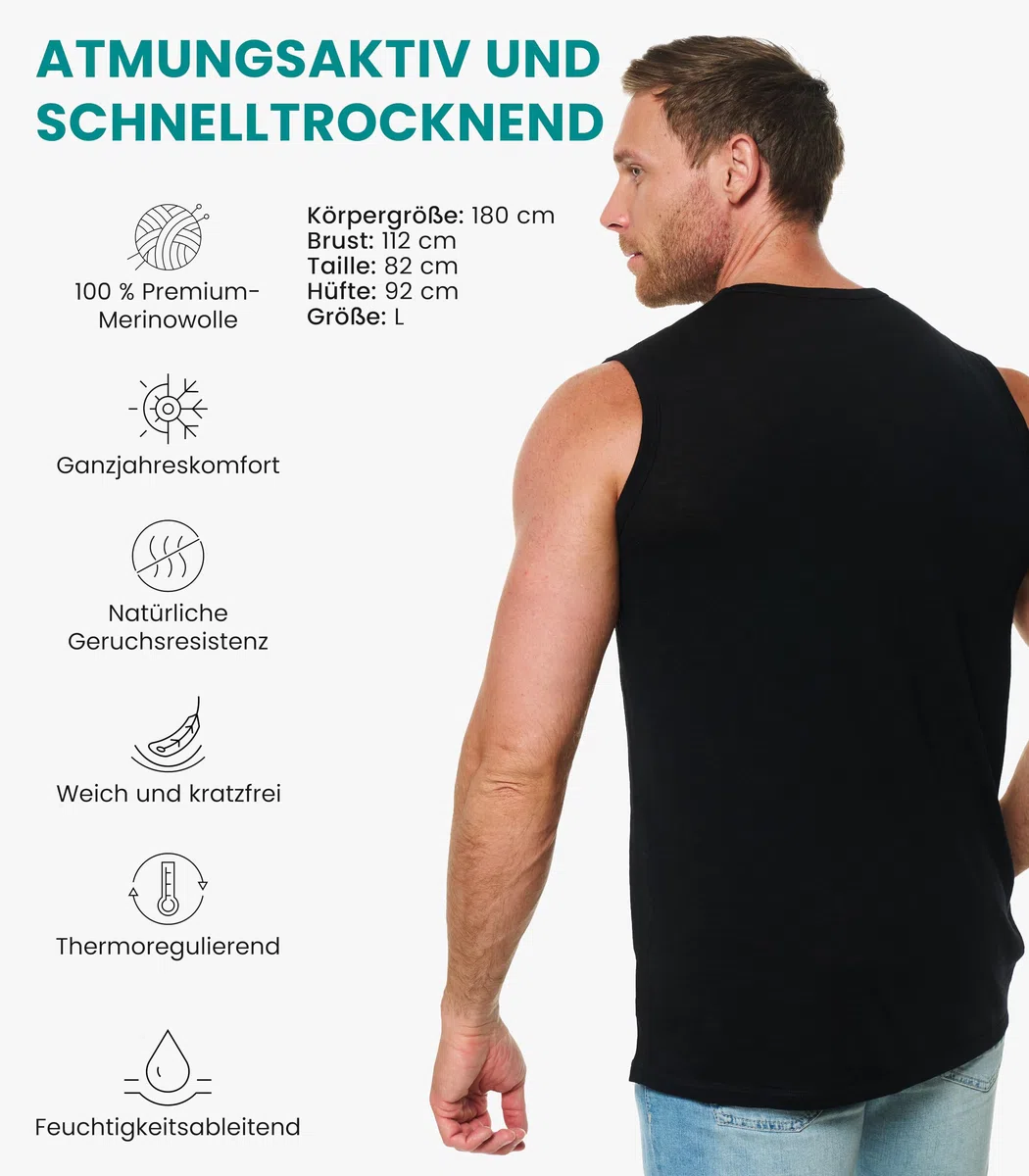 100% Merino Unterhemd Tank Top Herren – Ärmelloses Shirt Herren – Merino Unterwäsche Männer