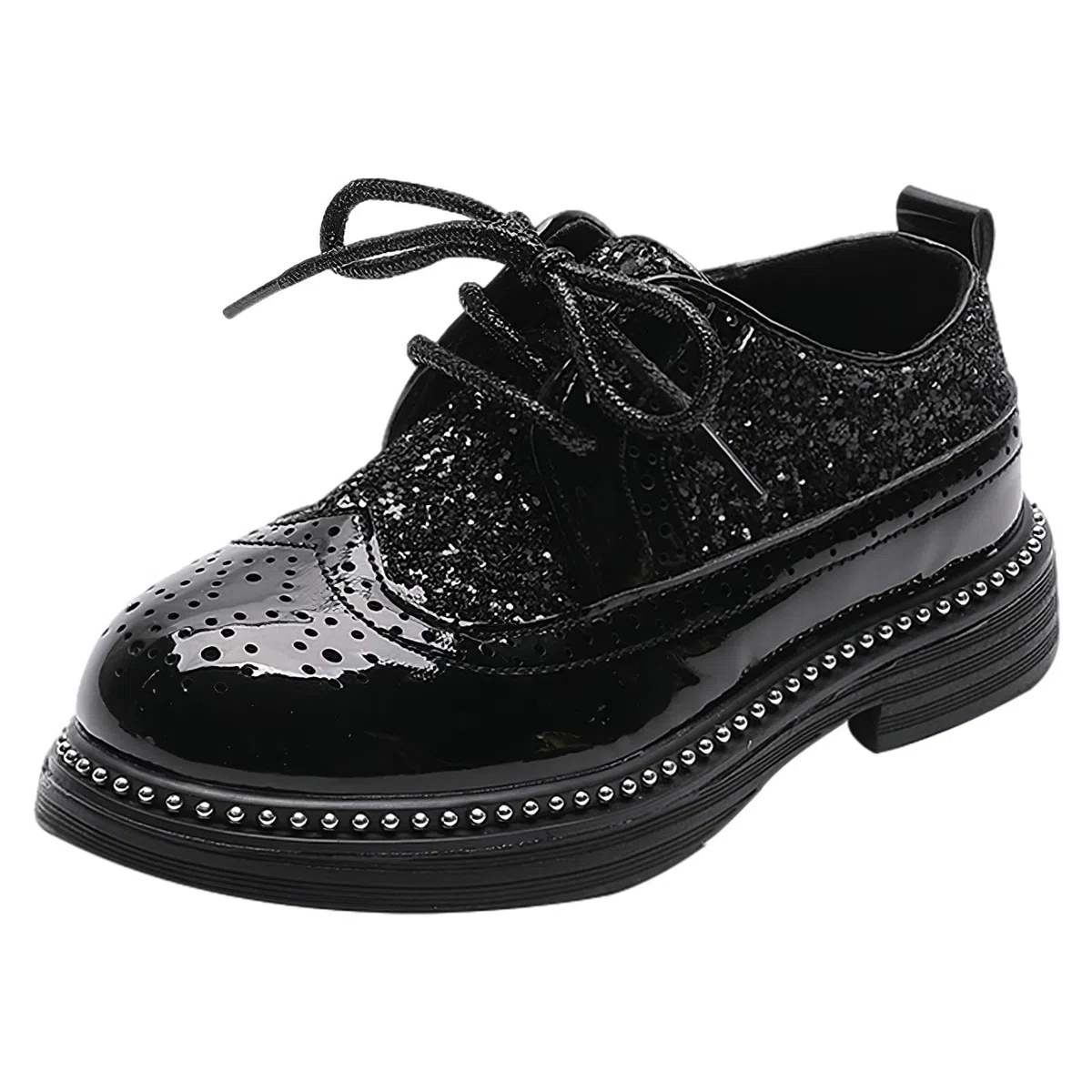 rismart Jungen Mädchen Lace-Ups Anzugschuhe Funkelnde Pailletten Bequem Formell Brogue Flügelspitze Oxfords