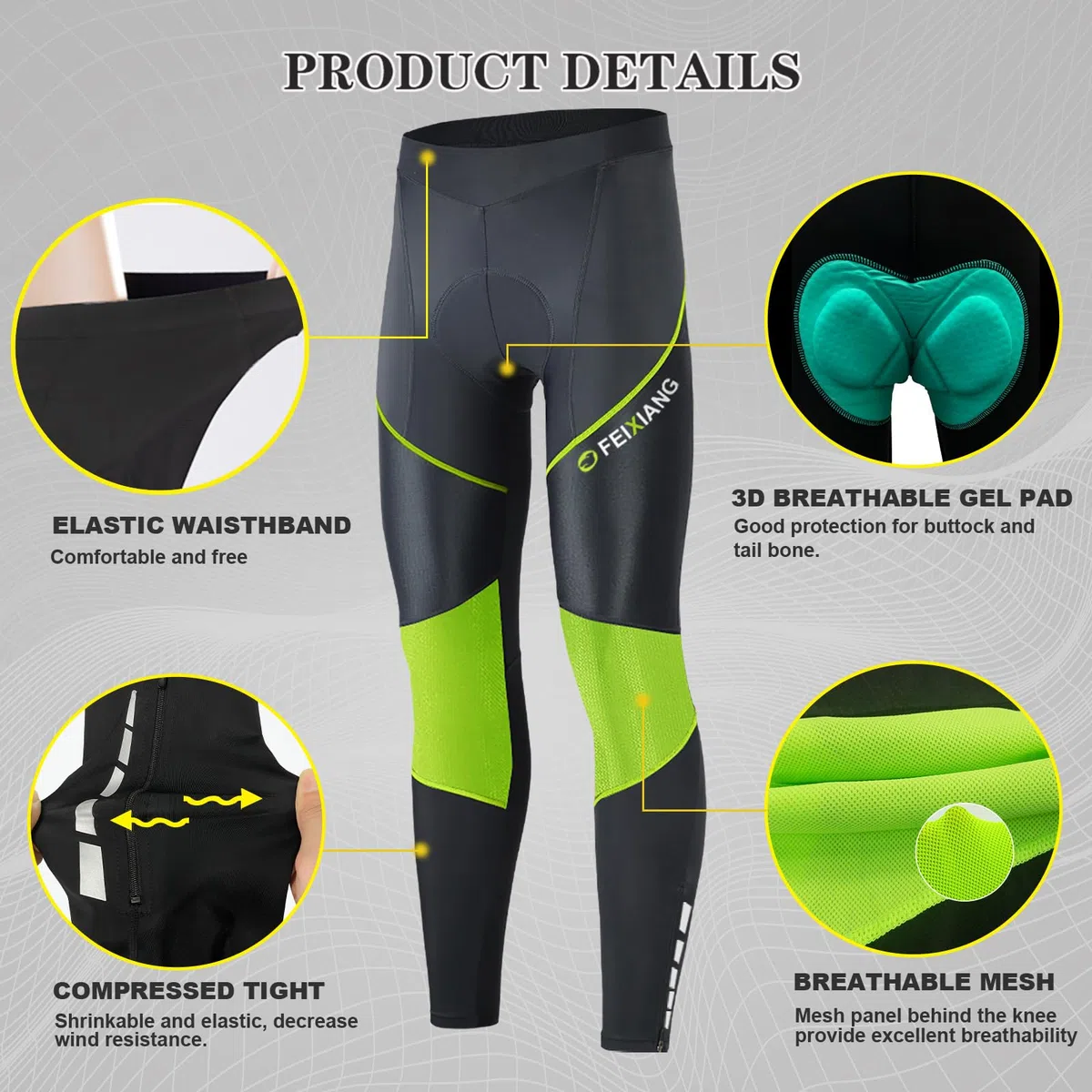 MEETWEE Herren Radlerhose Lange Fahrradhose, Kompression Radhose Leggings Radsport Hose für Männer Elastische Atmungsaktive 3D Schwamm Sitzpolster