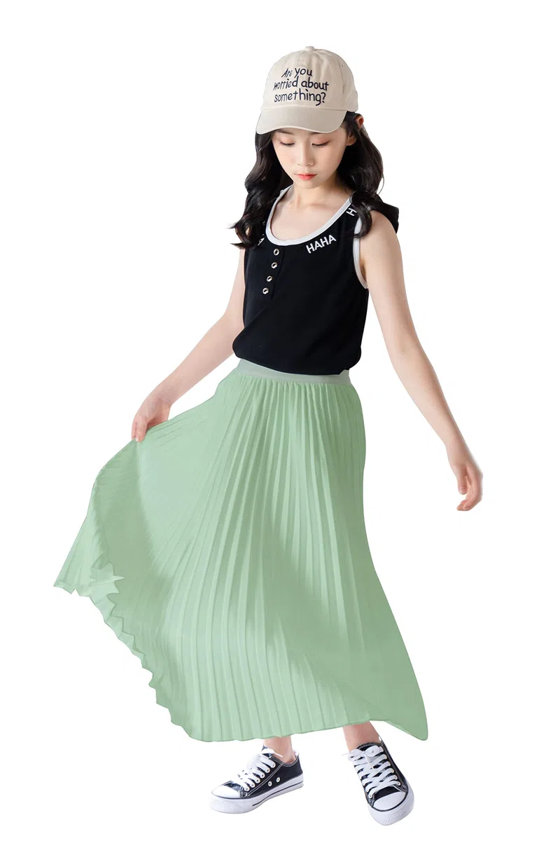 Maeau Mädchen Plisseerock Einfarbiger, Faltenrock Chiffon Gummizug in der Taille, Rock Lang für Freizeit/School/Strand/Party/Tanz, mit Weichem Futter, 4–16 Jahre/110-165cm