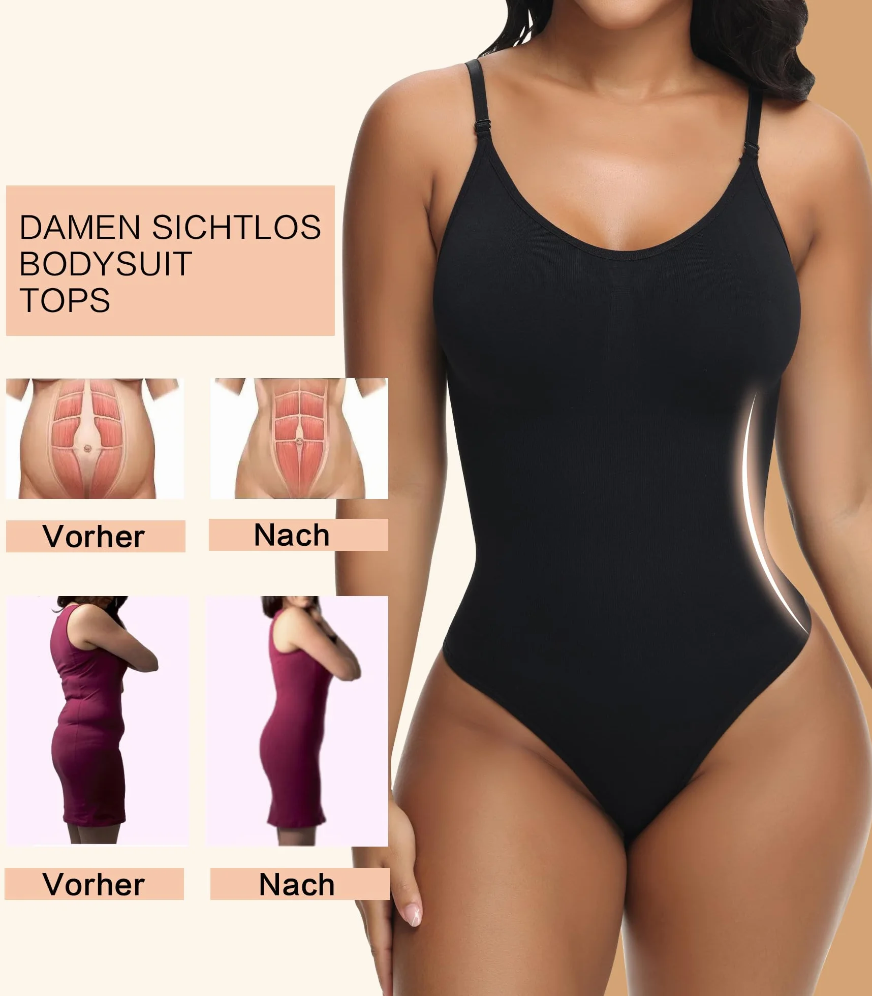 Breampot Shapewear Damen Bauchweg Bodysuit Formender Vielseitige Body Shper Frauen atmungsaktiven Materialien mit Verstellbarer Schultergurt