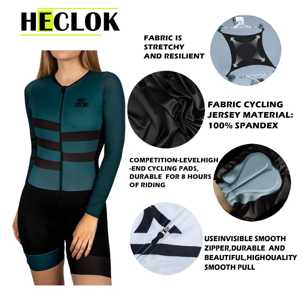 Damen Rennrad Trikot Body Langarm atmungsaktiv - Einteiliger Radtrikot für Straße und MTB, Professionelles Sitzpolster für Langstrecken | Elastischer schnelltrocknender Stoff | UV-Schutz