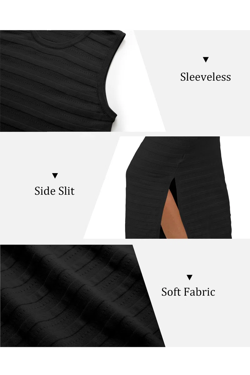 OUGES Damen 2025 Stillkleid Lang Umstandskleid Ärmellos Crewneck Schwangerschaft Kleid Strickkleid mit Seitenschlitz
