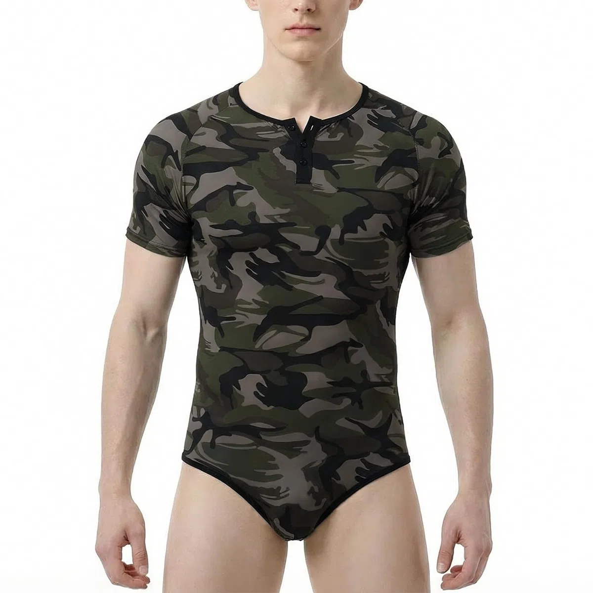 CutiePlusU Männer Kurzarm Onesie Baumwolle Knopf Schritt Bodysuits Erwachsene Snaps Schritt Schlafanzüge