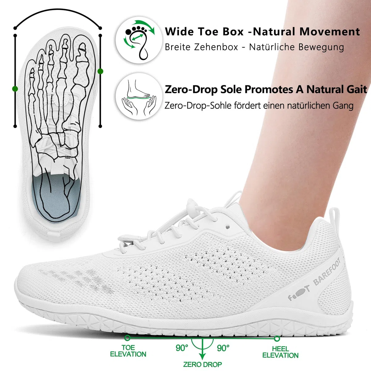 Geweo Barfußschuhe Damen Herren Minimalschuhe Barfuß Sneaker Unisex | Leichte & Atmungsaktive, Zero Drop Turnschuhe mit Schnellschnürung, Rutschfest, für Fitness, Yoga, Wandern, Indoor & Outdoor