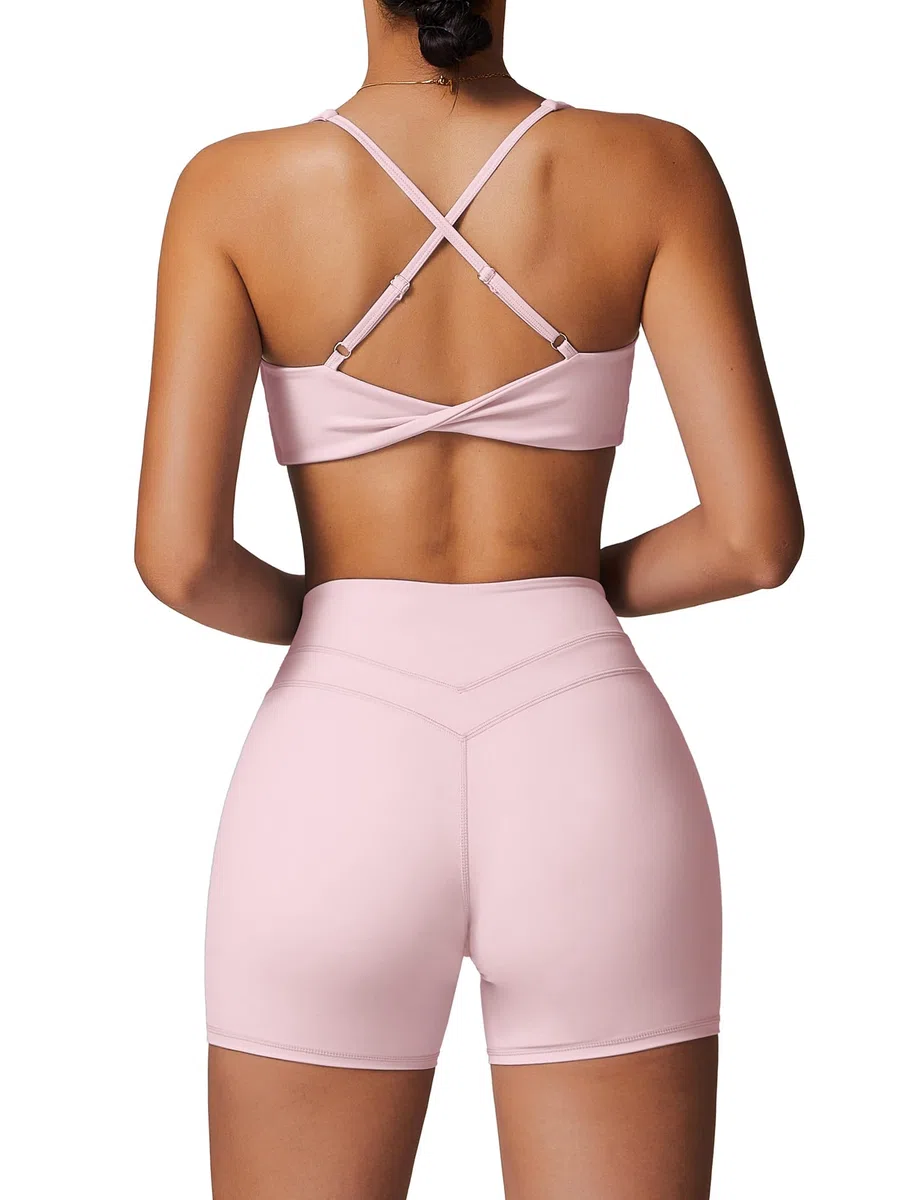 Odizli Damen Crossback Rückenfrei Scoop Neck Sport BH + High Waist Shorts Fitness Gym Workout Yoga Sportbekleidung