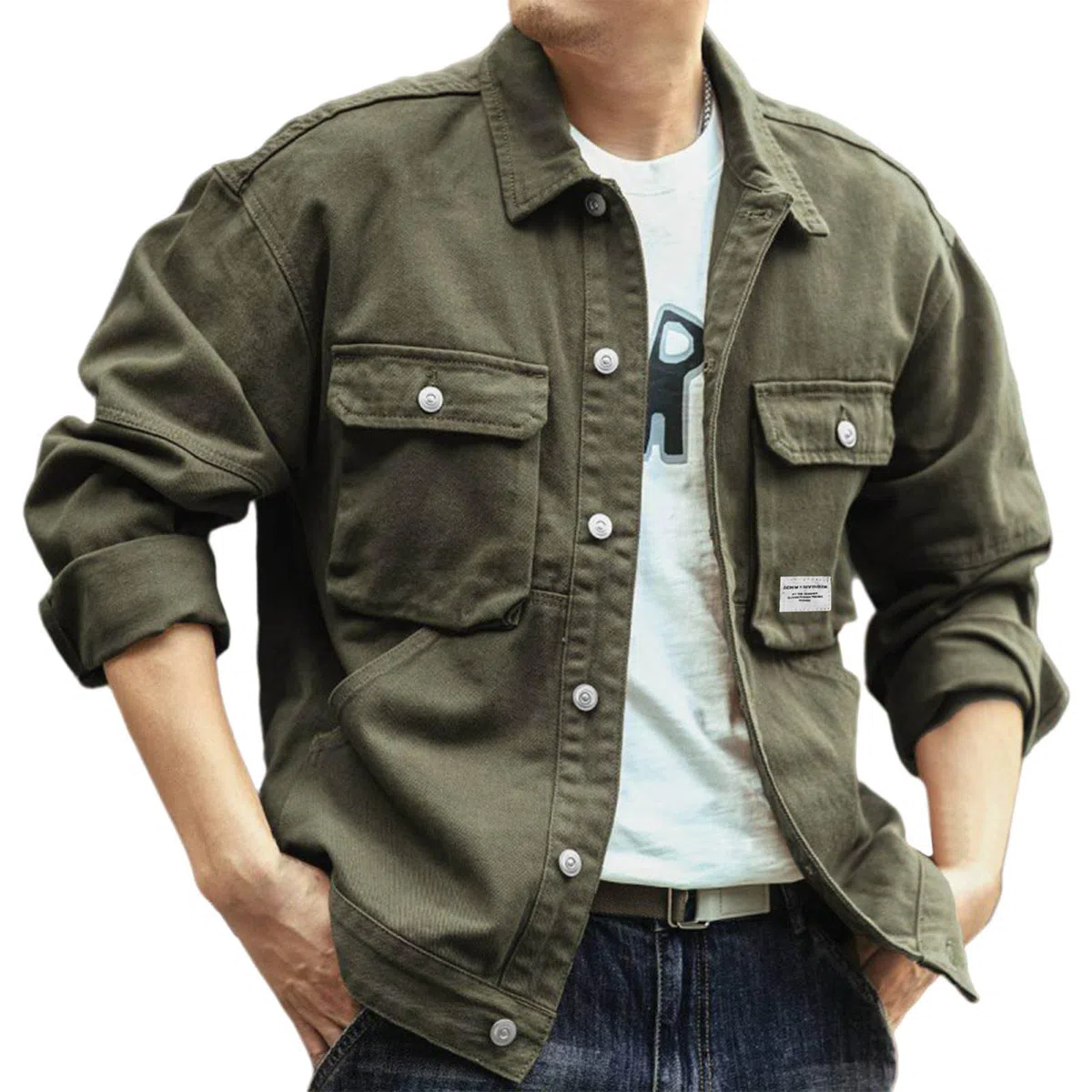 Generisch Jeansjacke Herren Hemdjacke Baumwolle Blouson Jacke Freizeit Übergangsjacke Modische Herbstjacke Lässig Herrenjacke mit Brusttaschen Freizeitjacke Männer Arbeitsjacke Bomberjacke