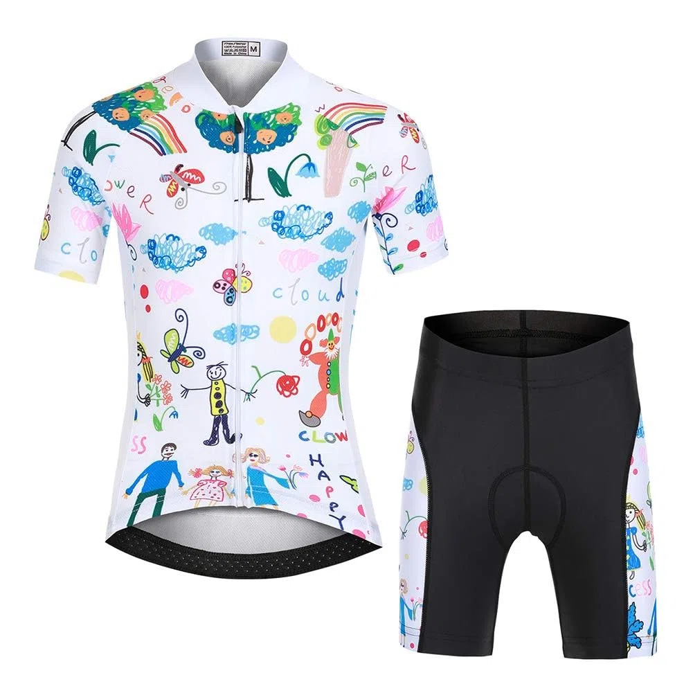 Kinder Radtrikot Set Jungen radsport anzüge (Fahrrad Trikot Kurzarm + Radhose) Mädchen Fahrradbekleidung Anzug mit Sitzpolster