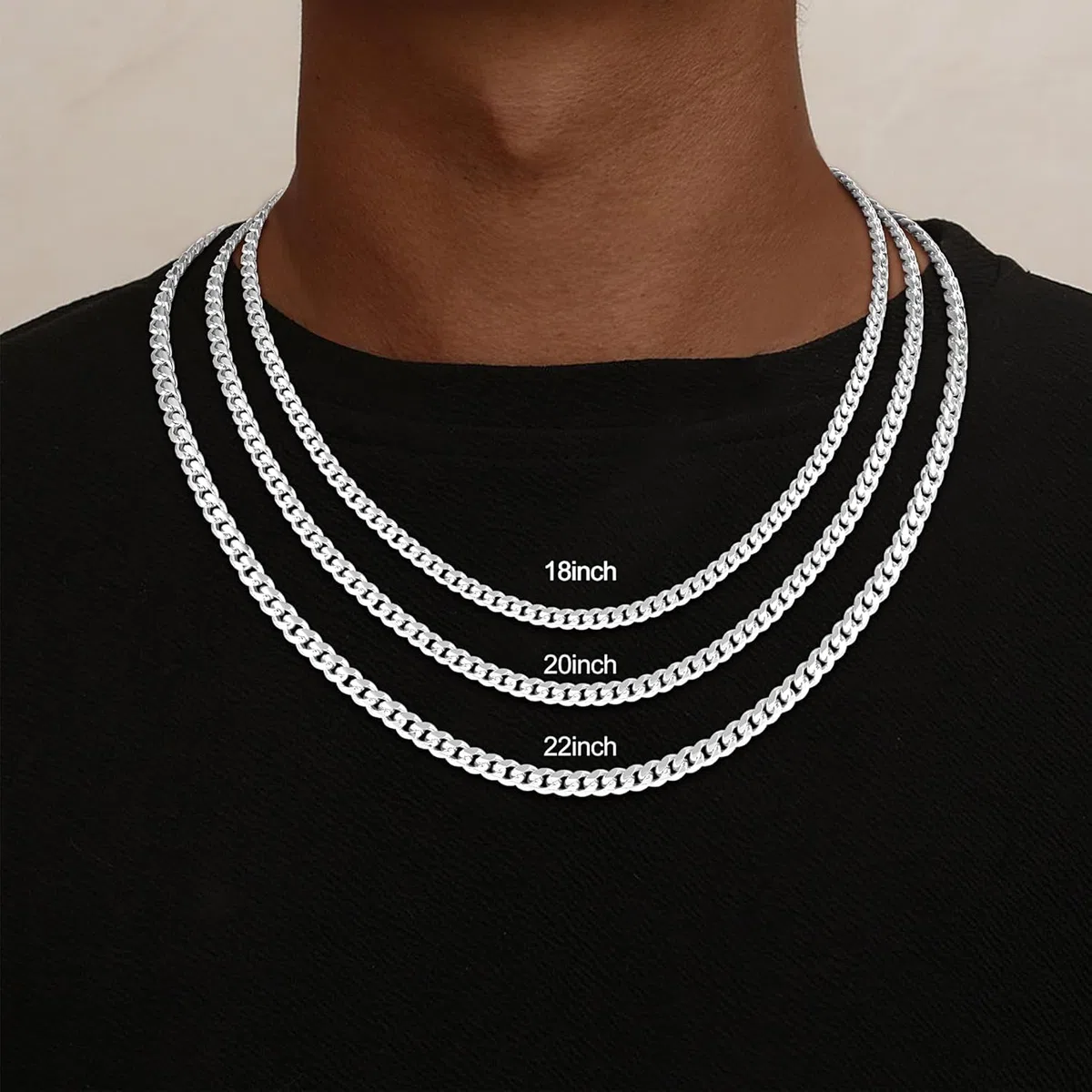 Kette Herren S925 Sterling Silber über Ketten für Herren Statement 5mm Breit Kubanische Kette Männer Lang Wasserfester Schmuck Silber Geschenk Verschiedliche Längen 46/51/56/61/66 CM