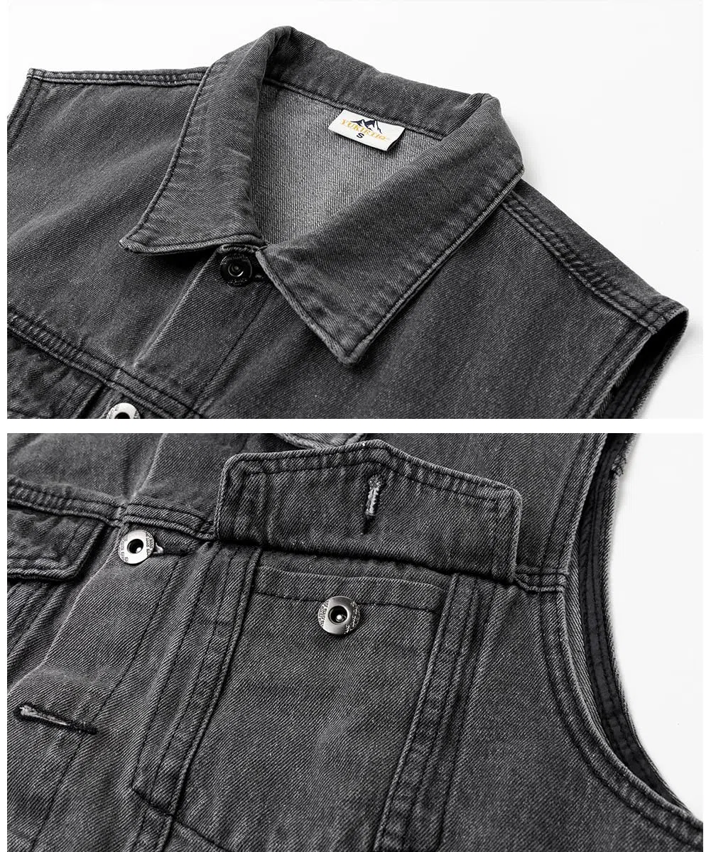 Herren Jeansweste Vintage Ärmellose Jeansjacke Cowboy Denim Weste Biker Kutte Jeans für Männer