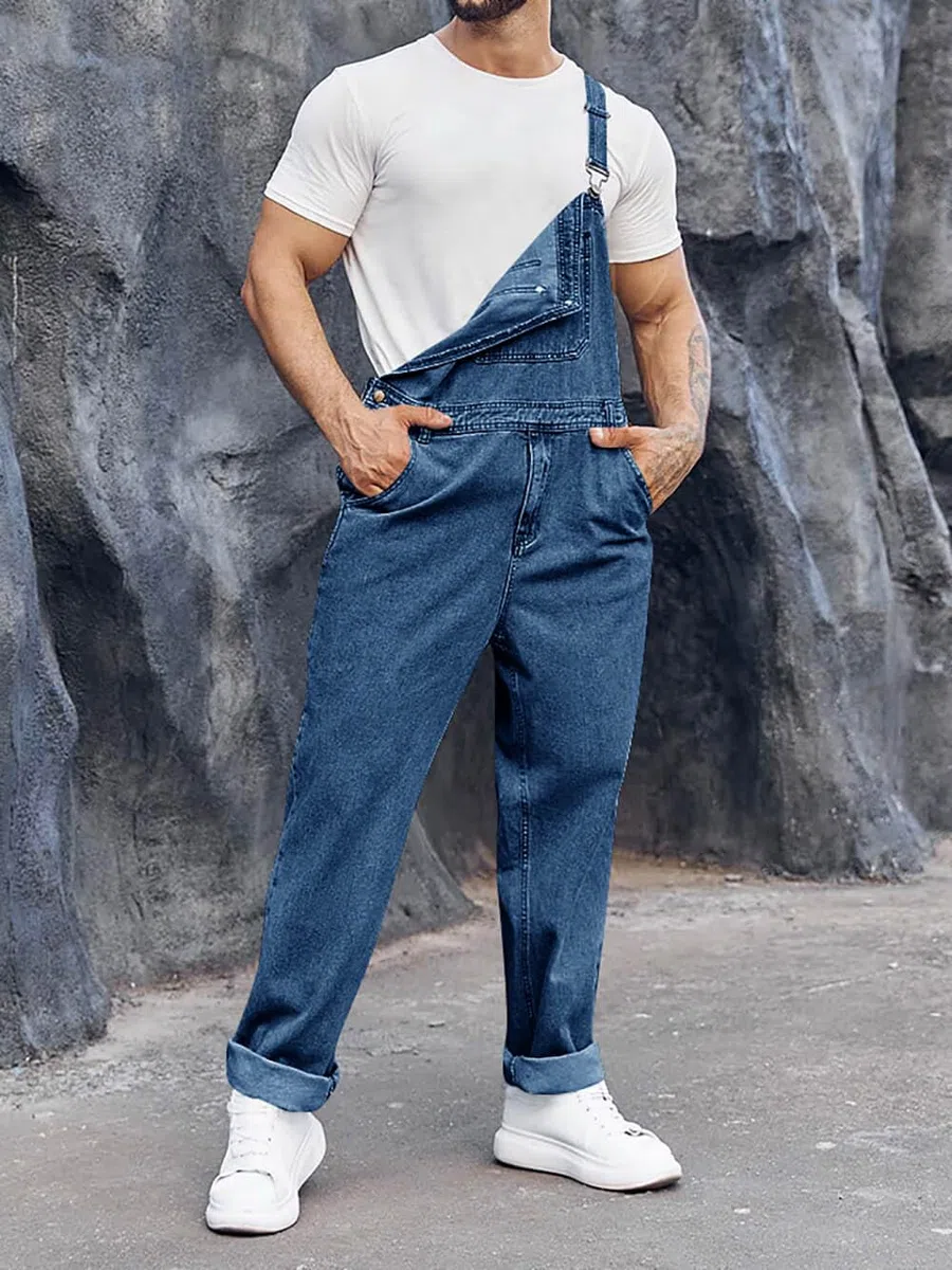 Runcati Herren Denim Latzhose Jeans Arbeitshose Sommer Streetwear Jeanshose Casual Verstellbare Träger Jumpsuit