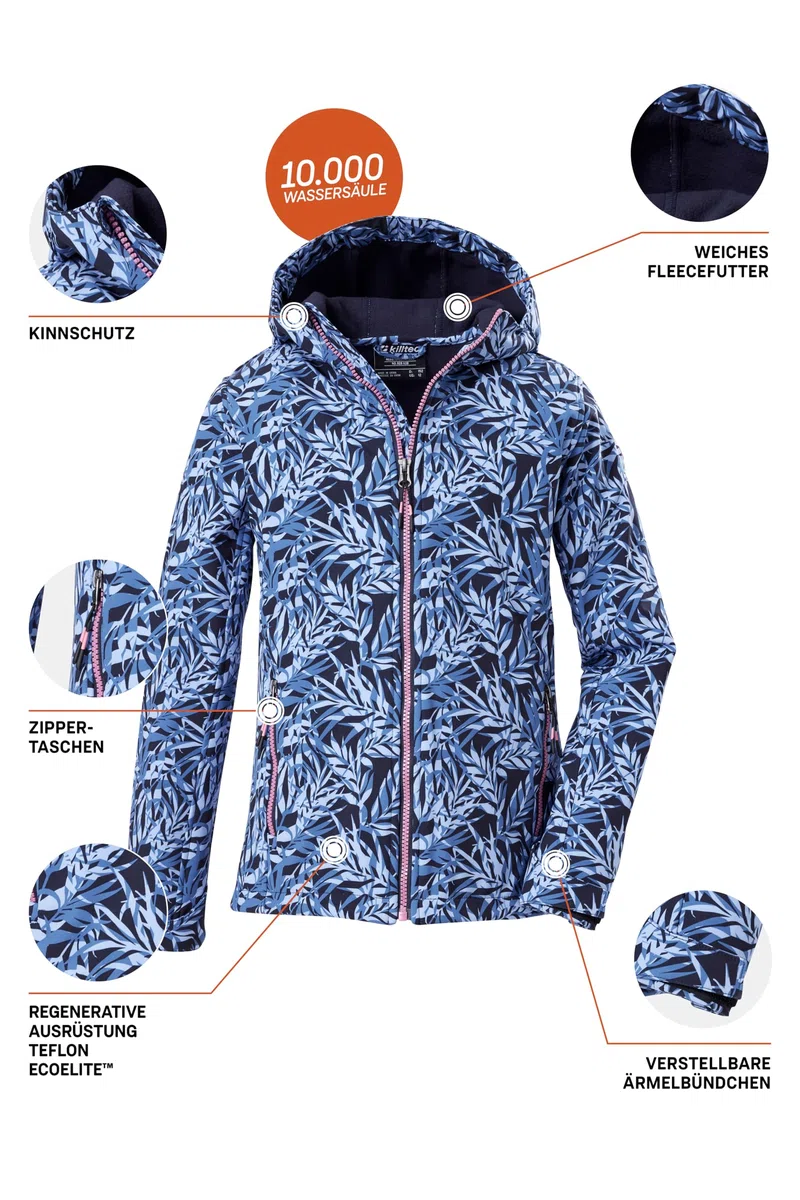 killtec Mädchen Softshelljacke/Outdoorjacke mit Kapuze Mädchen Softshelljacke Print, dunkelnavy, 128, 43200-000